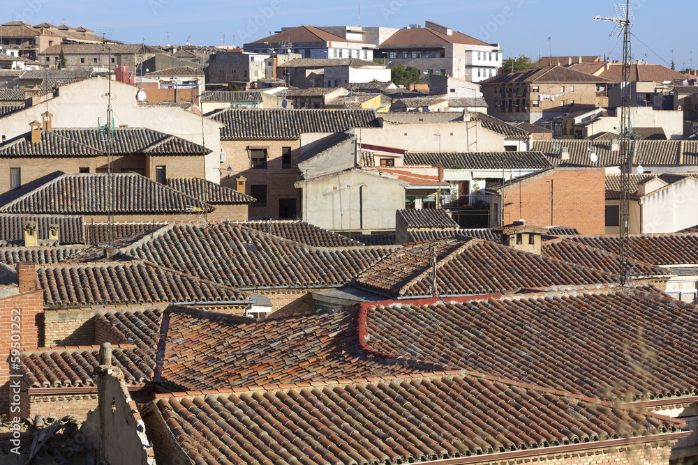 General view of the rooftops of an ancient city, Toledo, Spain