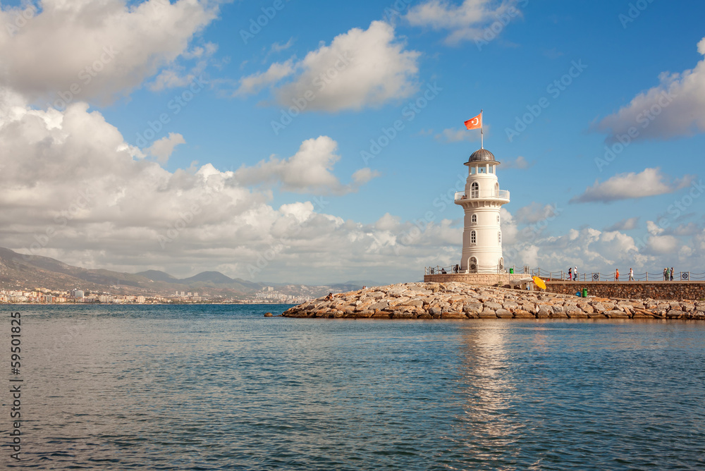 Lighthouse in the Alanya harbor, Turkey.