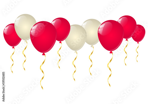 Pink and white balloons on white background