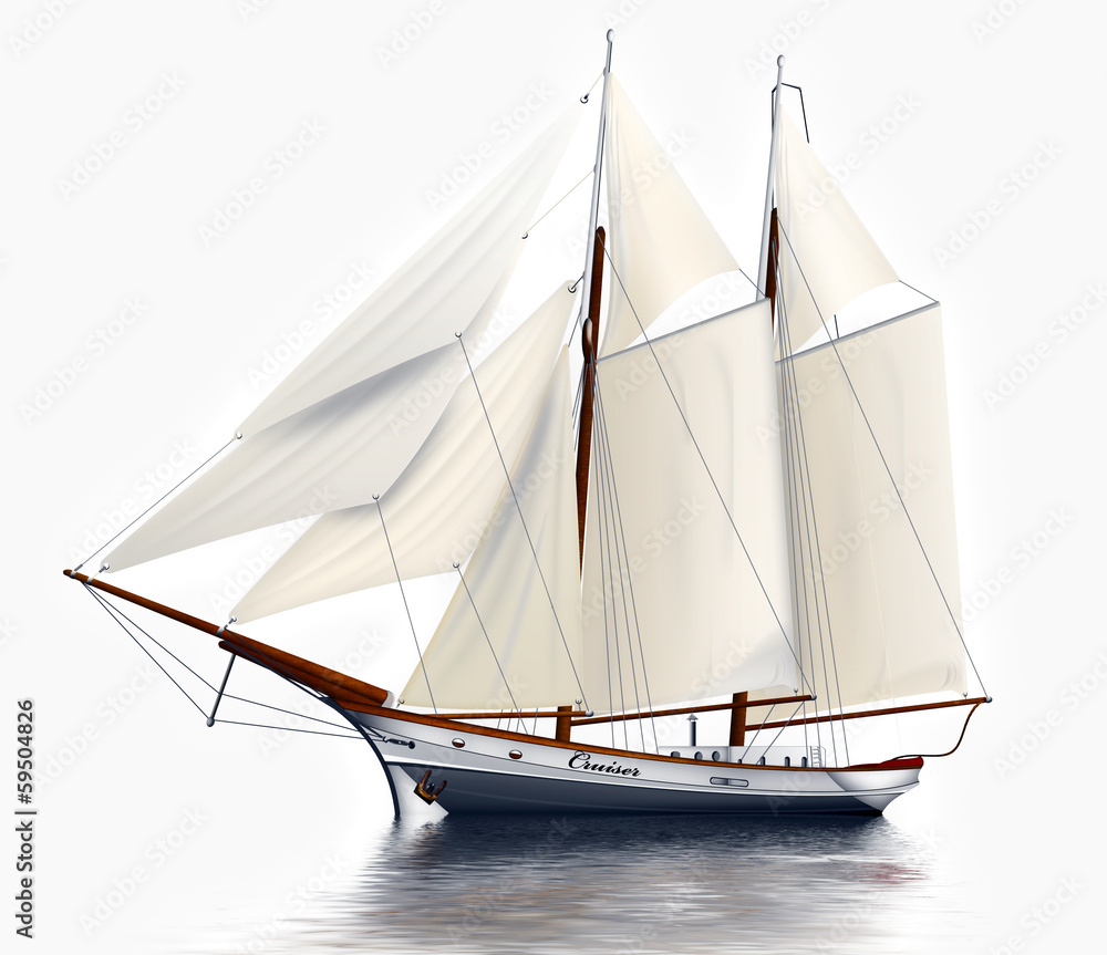 Segelschiff, Zweimaster isoliert Segelschiff, Zweimaster isoliert