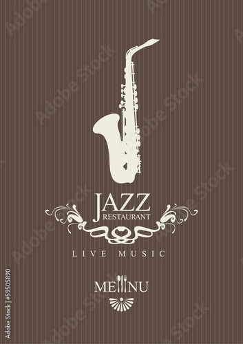 cover for a jazz restaurant menu with cutlery and saxophone