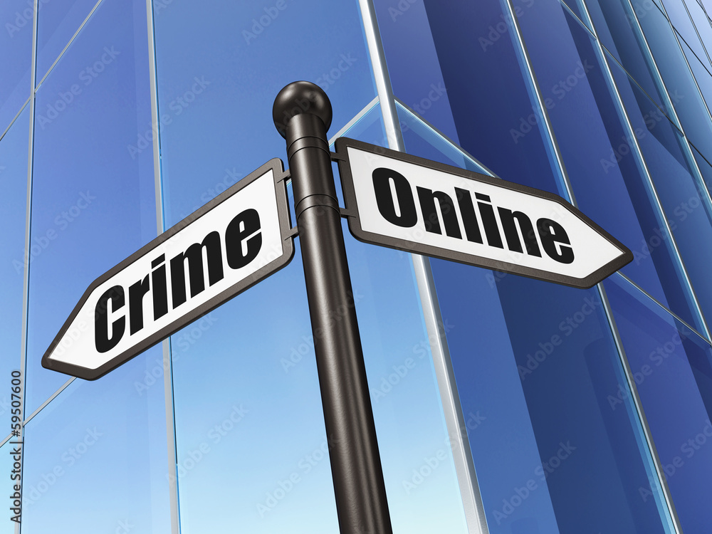 Protection concept: sign Online Crime on Building background