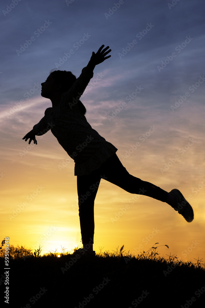 Come fly with me. Little girl silhouette Come fly with me. Little girl silhouette