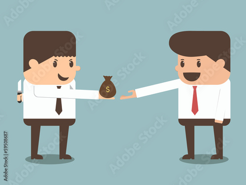 tricky businessman giving money to other businessman vector