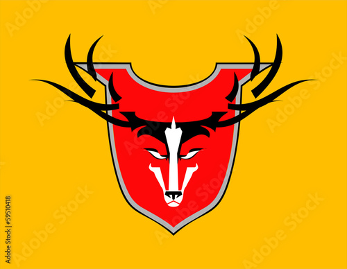 Stylized Long Horn Wild Buck with the Red Shield