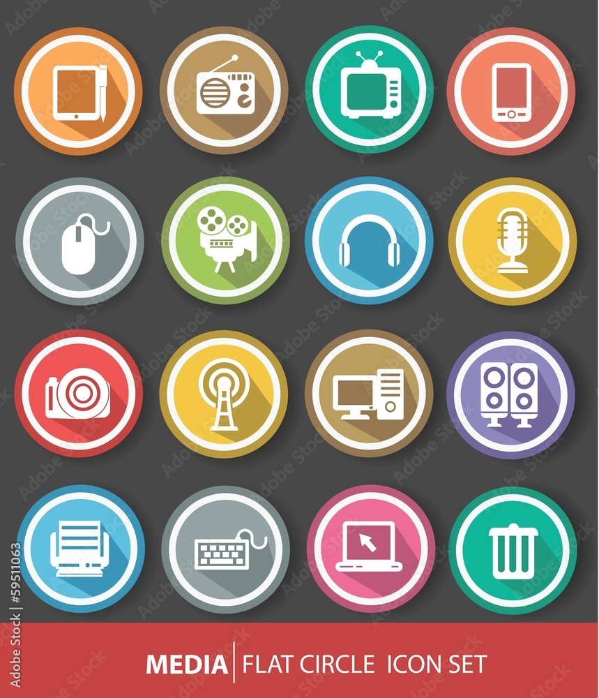 Media icons,Colorful version,Vector