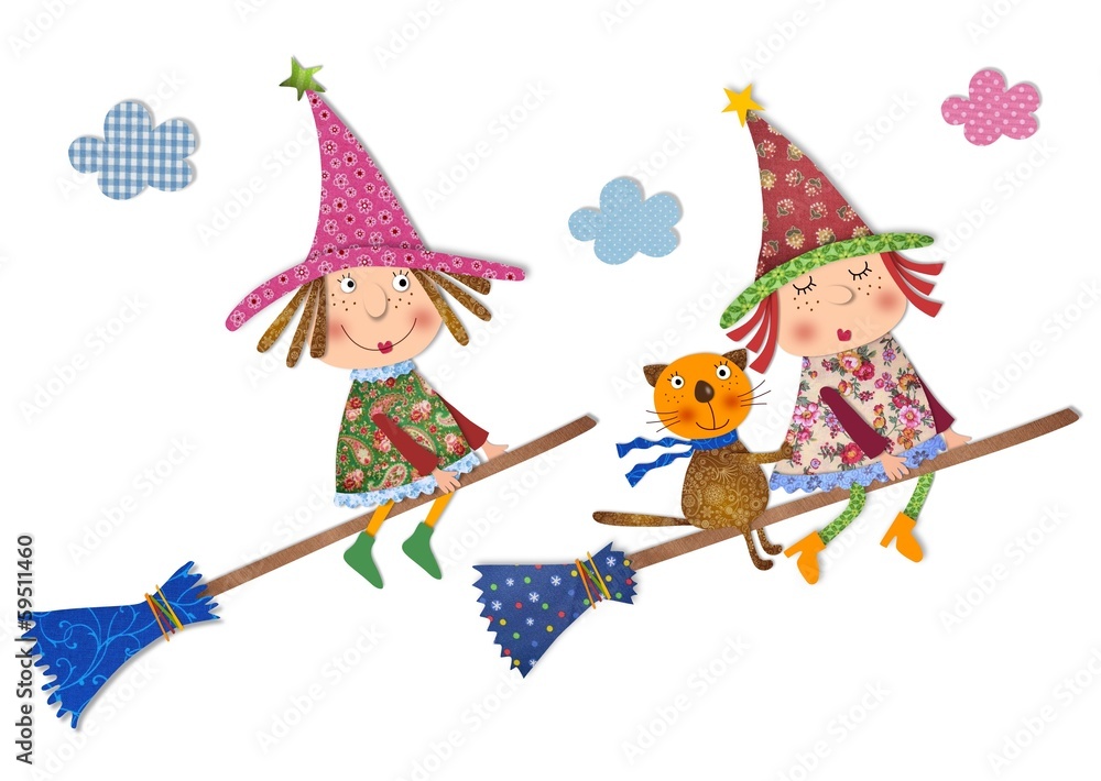Fototapeta premium witch and cat flying