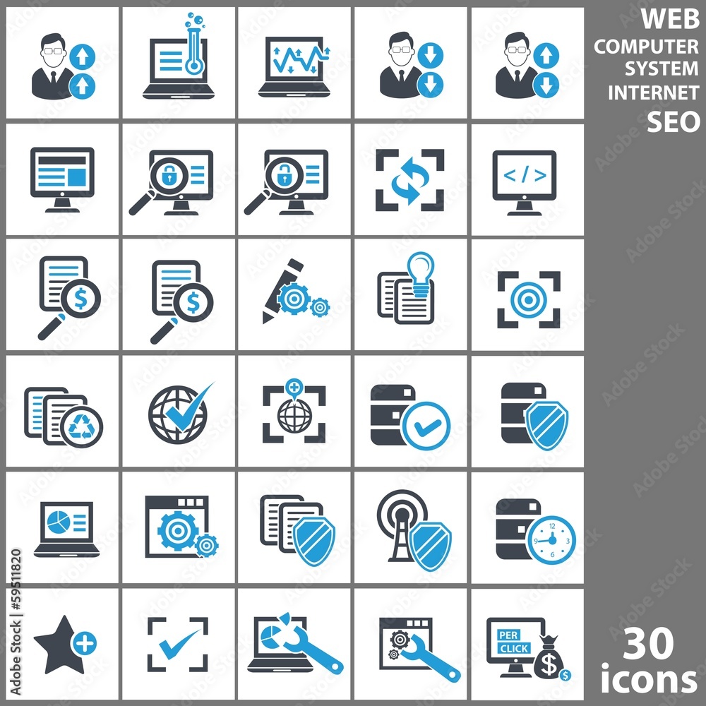 Computer system and Seo analysis icons Computer system and Seo analysis icons