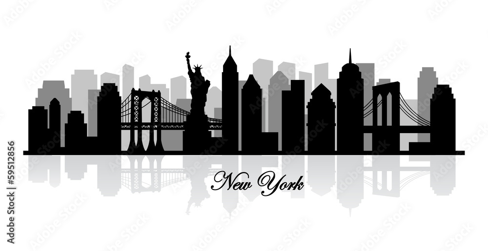 vector new york skyline silhouette - obrazy, fototapety, plakaty 