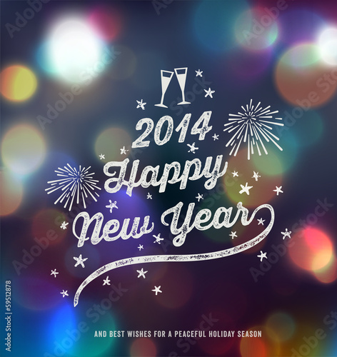 New Year, Handwritten Typography over blurred background