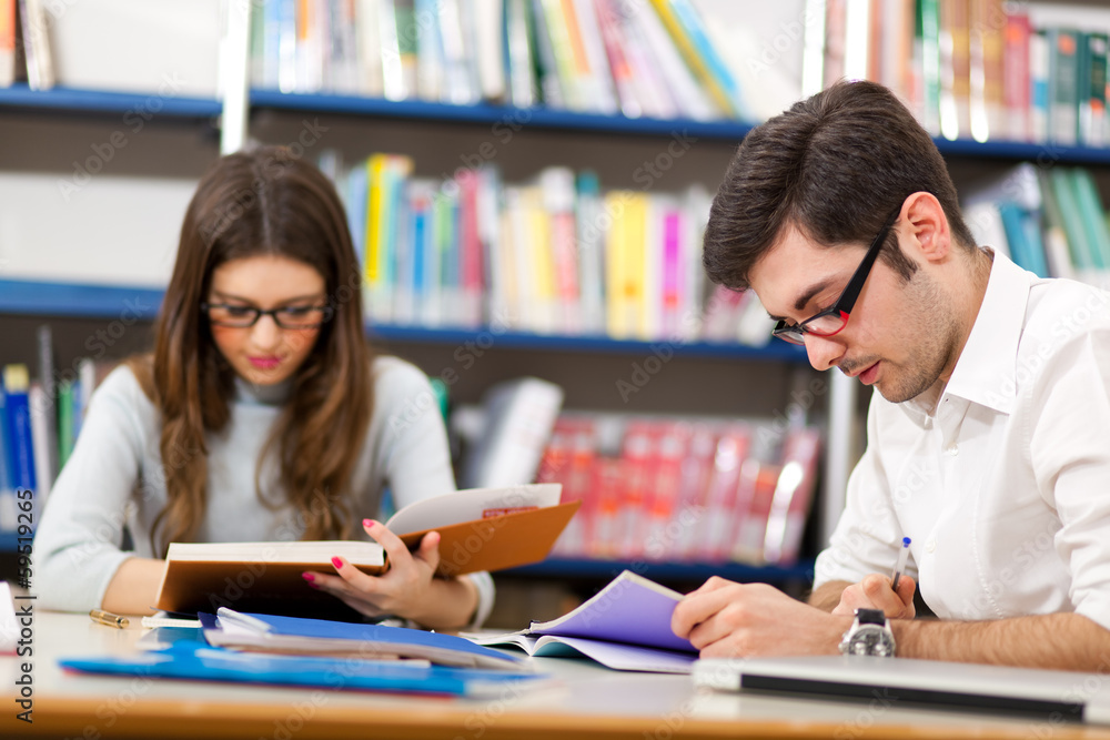 Couple of students in a library Couple of students in a library