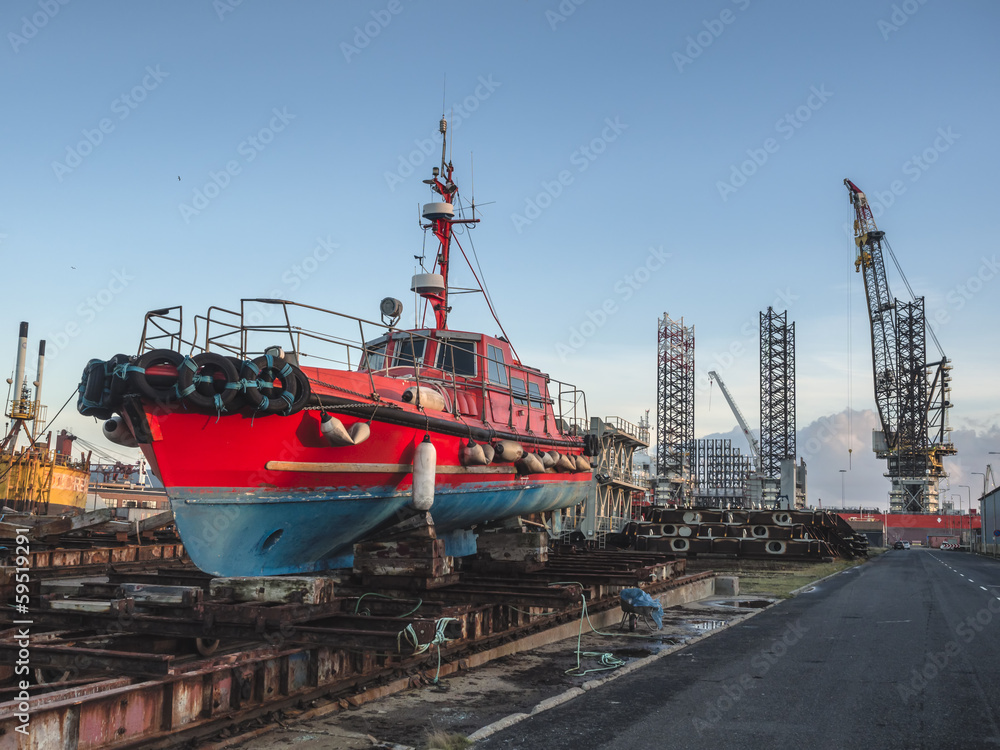 Fototapeta premium Panorama of Esbjerg oil harbor, Denmark