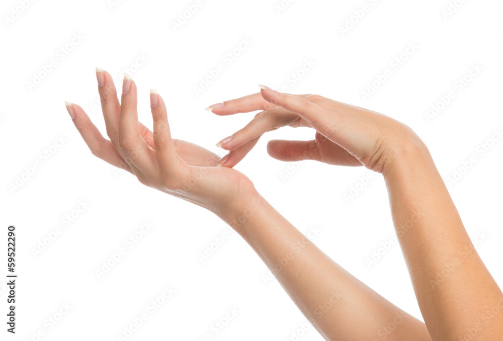 Beautiful woman hands with french manicure nails Beautiful woman hands with french manicure nails