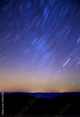 Sky of stars in mountains, rotated, night