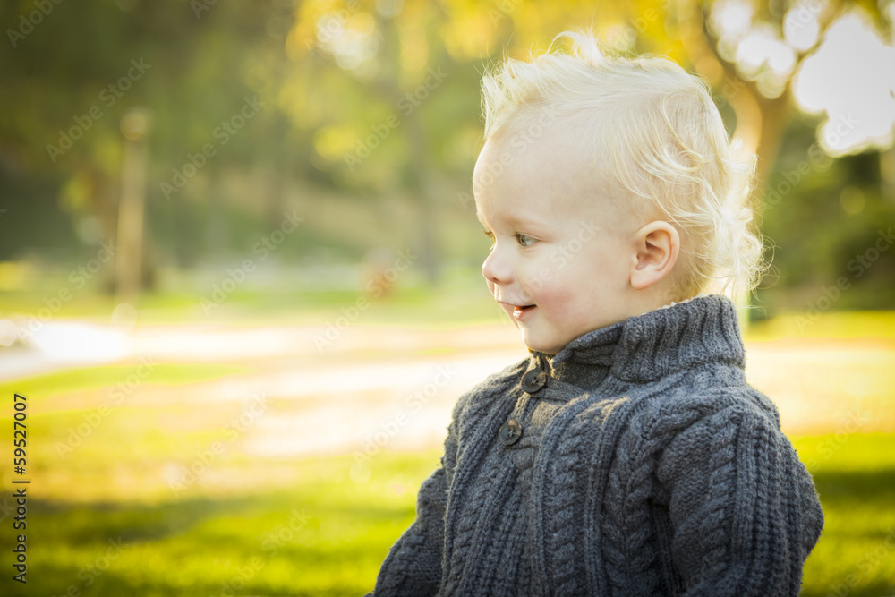 Adorable Blonde Baby Boy Outdoors at the Park. Adorable Blonde Baby Boy Outdoors at the Park.