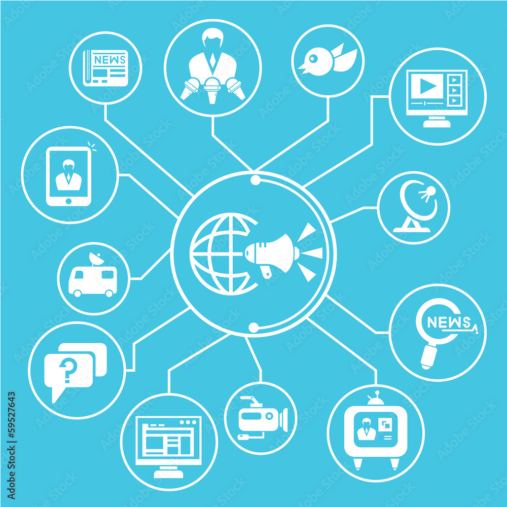 media and advertising mind mapping, info graphic, blue theme media and advertising mind mapping, info graphic, blue theme