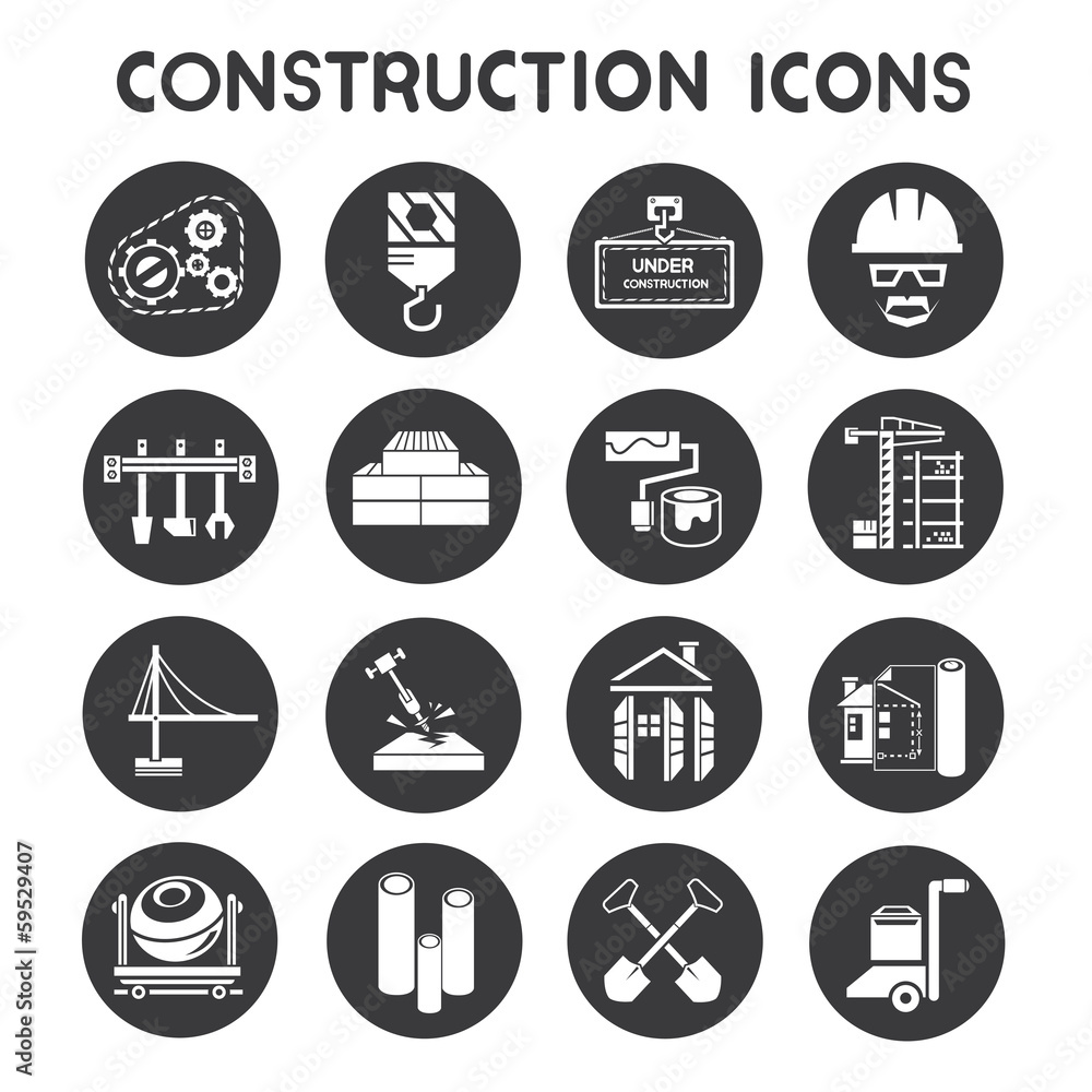 construction icons, buttons