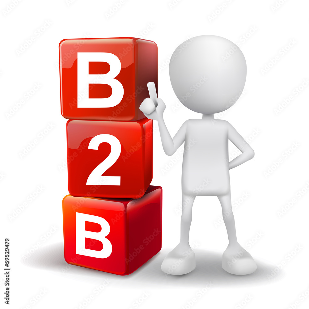 3d illustration of person with word B2B cubes 3d illustration of person with word B2B cubes