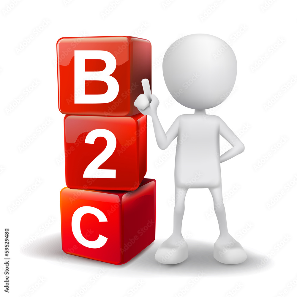3d illustration of person with word B2C cubes
