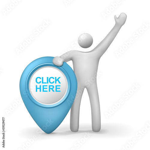 3d human with click here symbol
