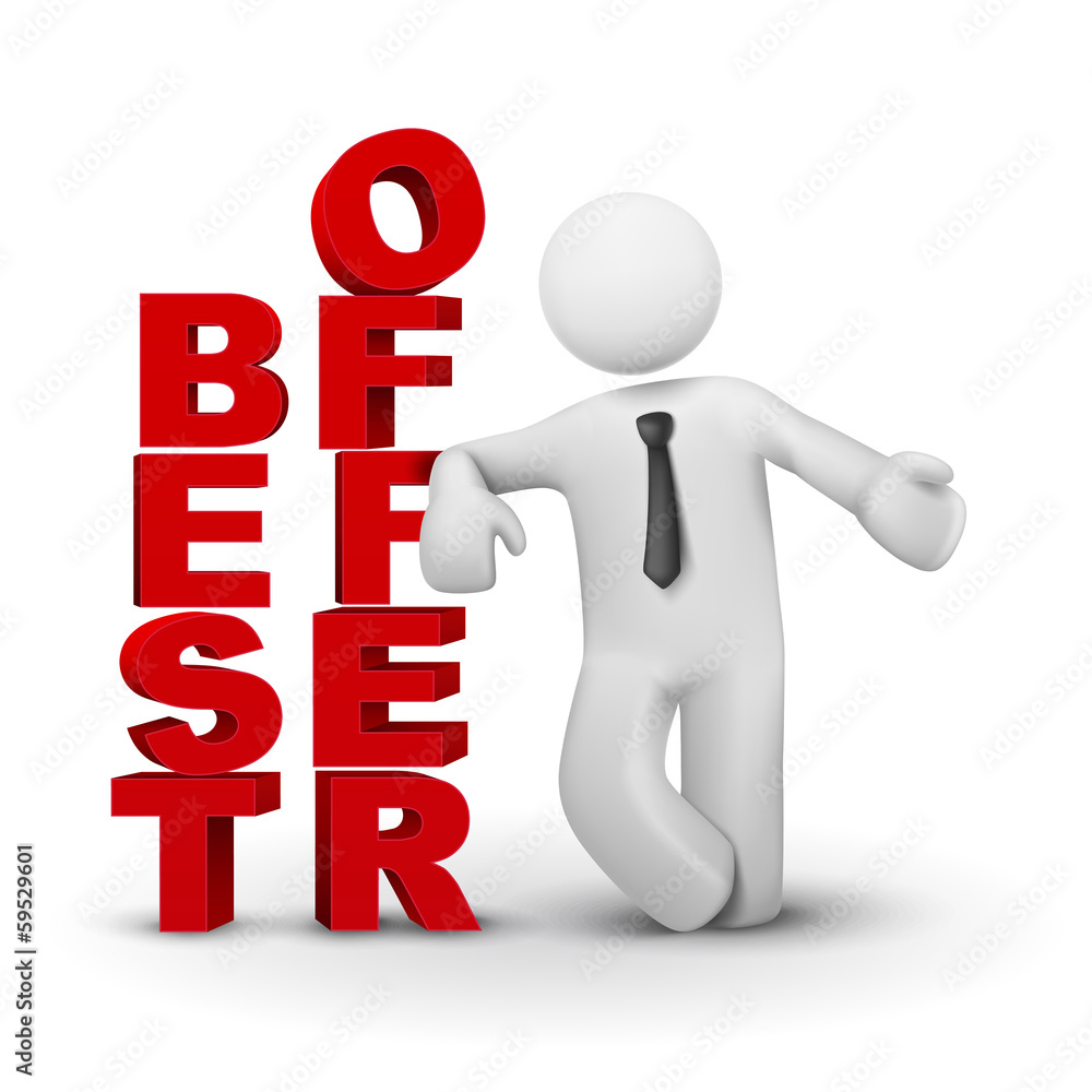 3d business man presenting concept of best offer 3d business man presenting concept of best offer