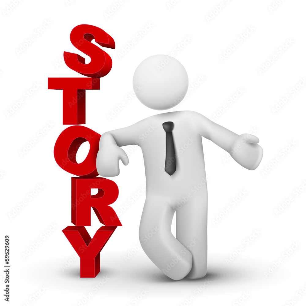 3d business man presenting word story 3d business man presenting word story