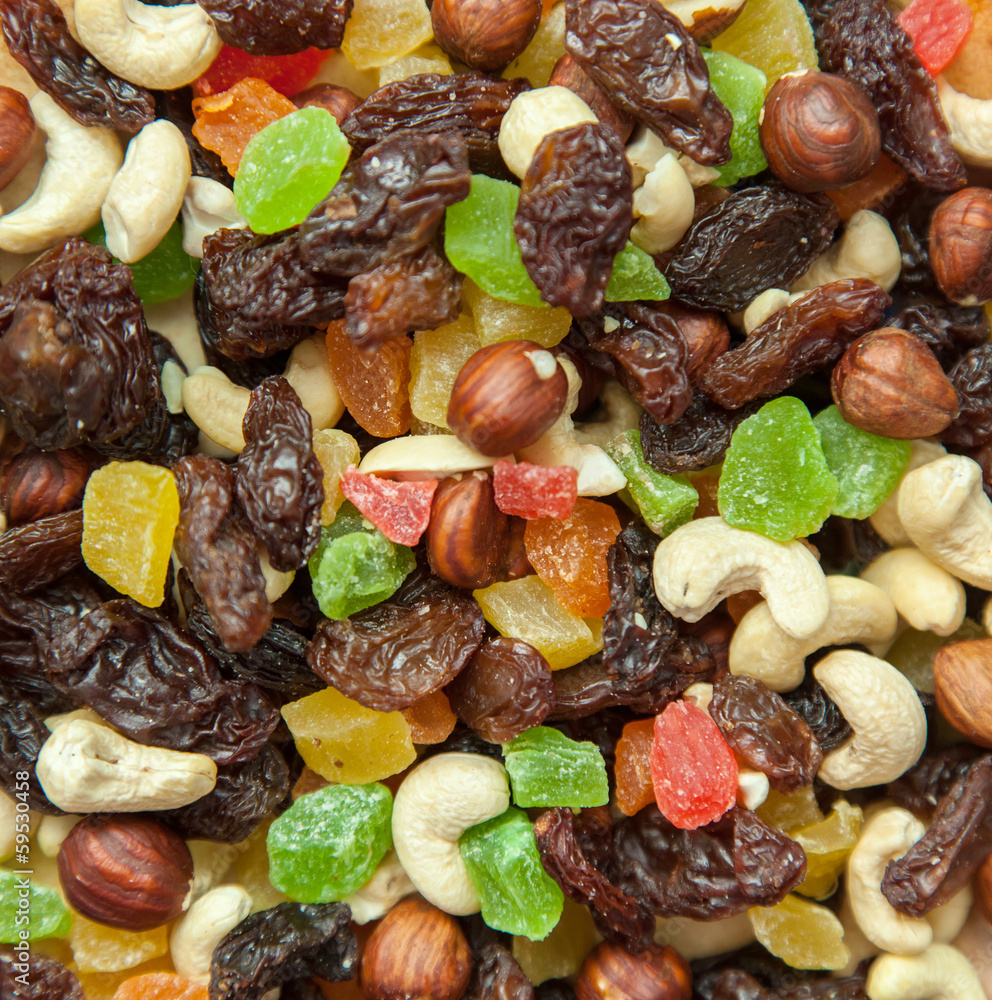 dried fruits and nuts in soft focus dried fruits and nuts in soft focus