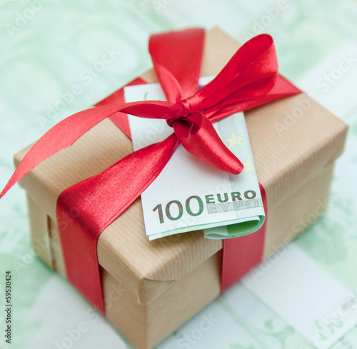 gift box with euro banknote