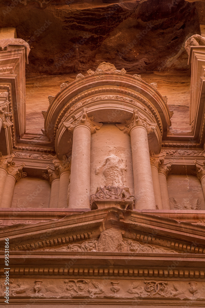 Details on top part of  Treasury in City of Petra, Jordan