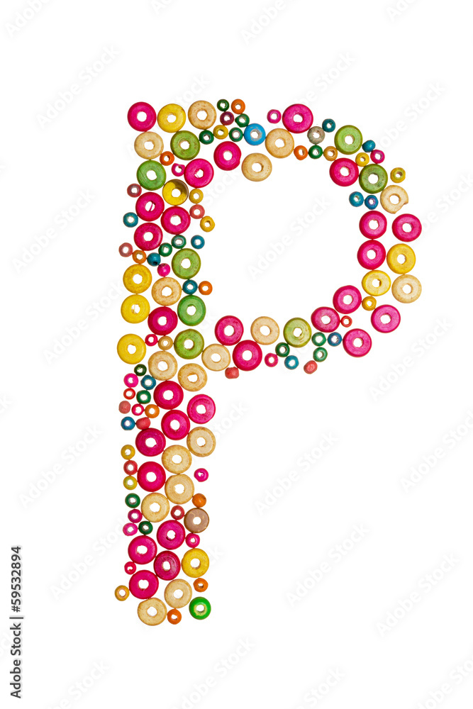 Letter P made of wooden beads Letter P made of wooden beads