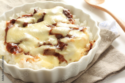 Beef stew and cheese on rice Doria