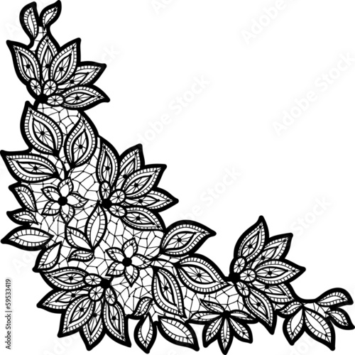 Black and lace floral design isolated on white.