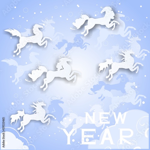 Christmas background with silhouettes of horses