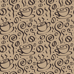 Handdoek met foto Koffie patronen Naadloze koffieachtergrond met bonen en kopjes  © katyau