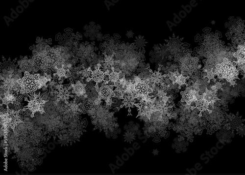 Snowflakes blizzard in the darkness