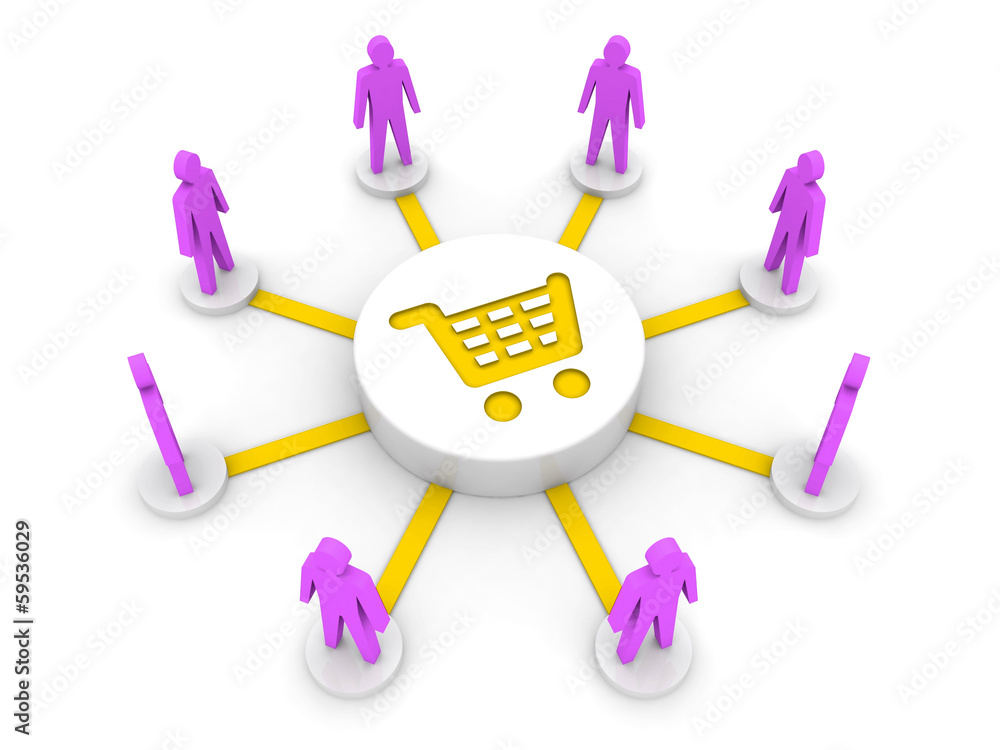 Team shopping. Common source of goods. Concept 3D illustration. Team shopping. Common source of goods. Concept 3D illustration.
