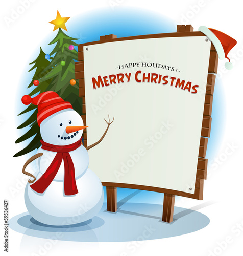 Christmas Snowman And Wood Sign Background
