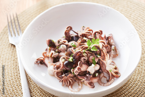 Sauteed baby octopus dish