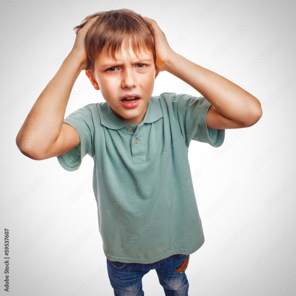 Boy child man upset angry shout produces evil face portrait isol Boy child man upset angry shout produces evil face portrait isol