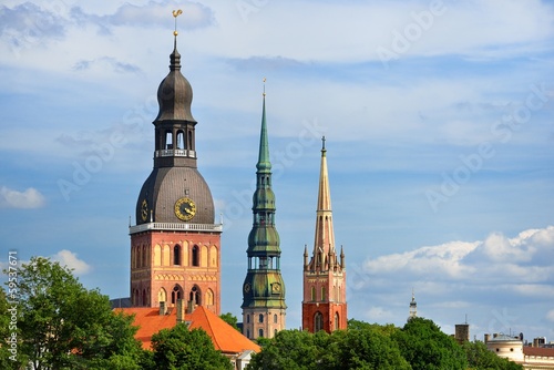 Latvian church towers in Riga photo