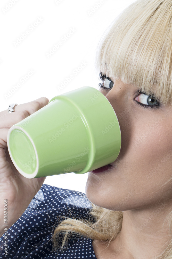 Naklejka premium Young Woman Drinking a Cup of Coffee