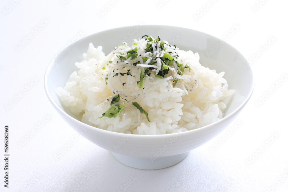 Japanese food, furikake small sardines on rice Japanese food, furikake small sardines on rice