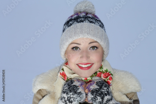 happy smiling woman in winter clothes
