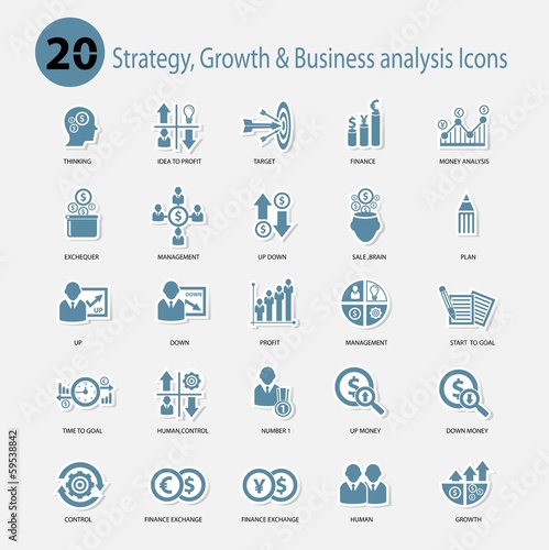Strategy,Growth & Business analysis Icons,Blue version,vector