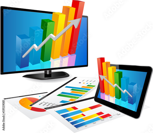Smart Tv and Tablet with 3d graph