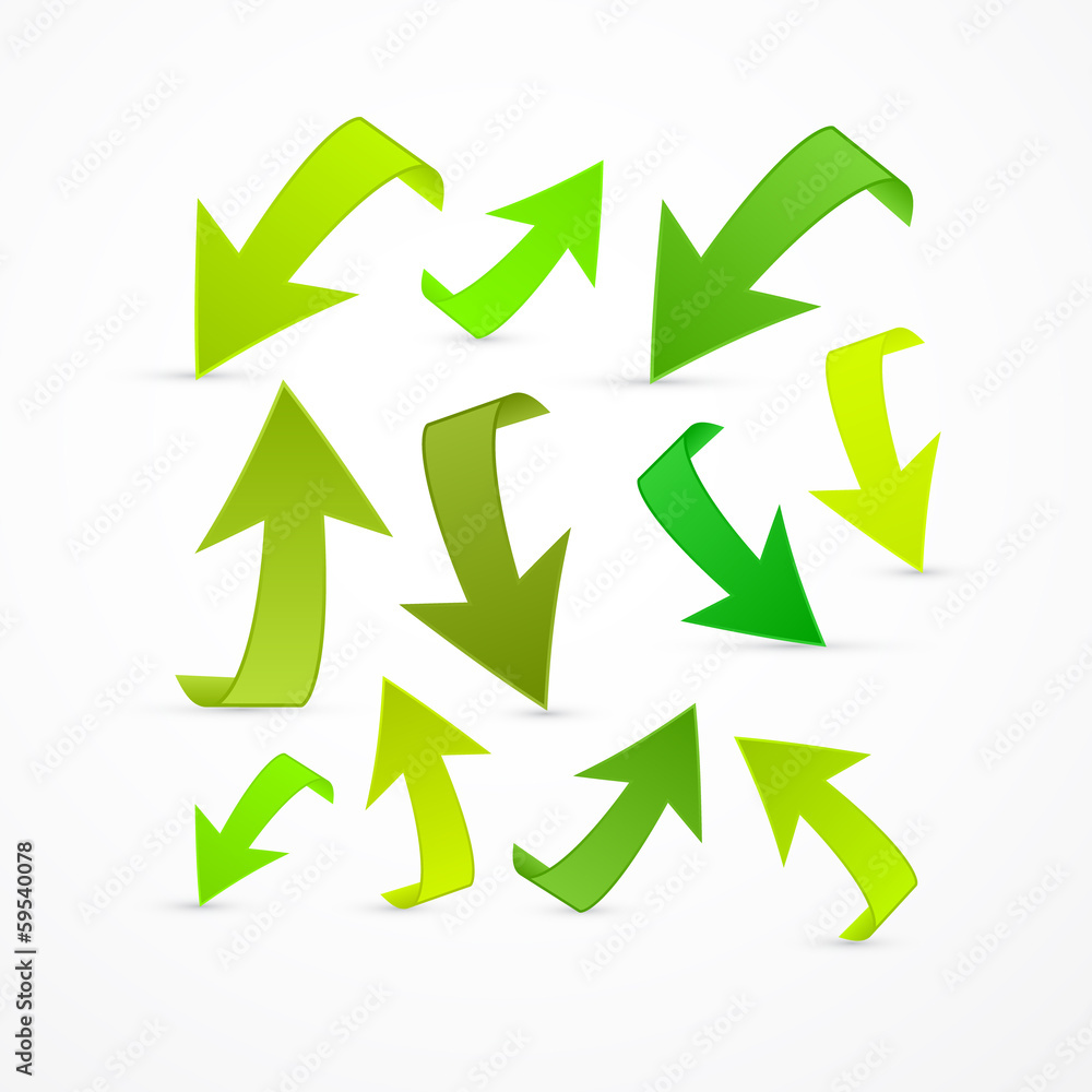Vector Green Arrows Set Isolated on White Background Vector Green Arrows Set Isolated on White Background