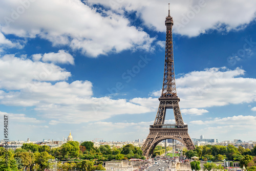 Eiffel tower on blue sky background, Paris, France, City skyline in summer. #59540287