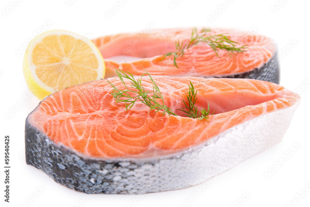 raw salmon steak isolated