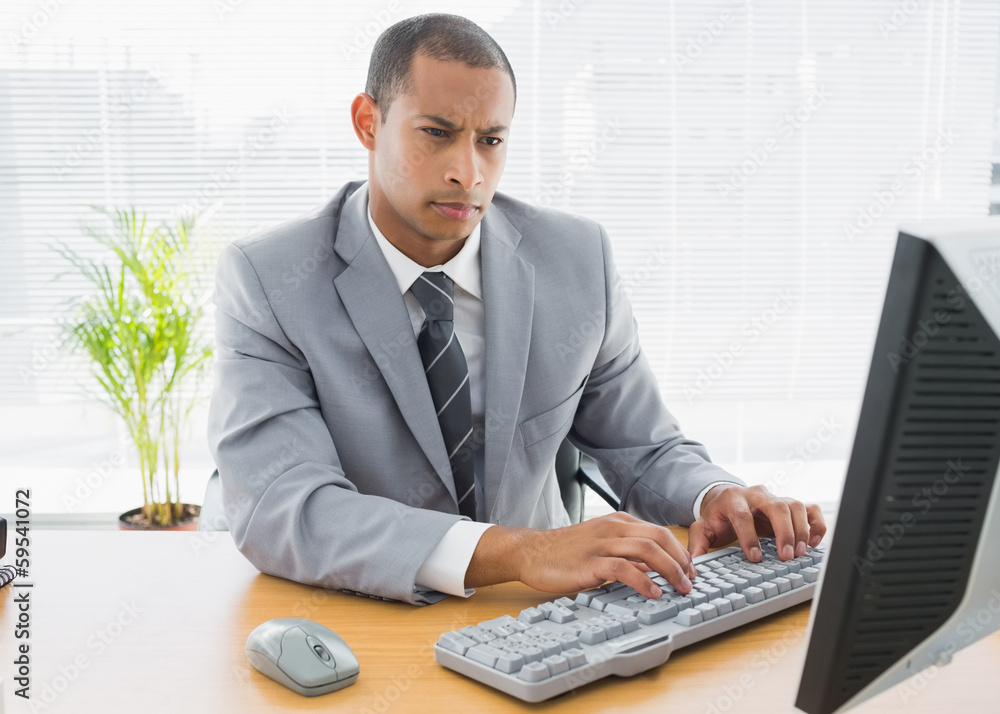 Concentrated businessman using computer at office Concentrated businessman using computer at office