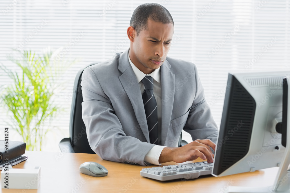 Concentrated businessman using computer at office Concentrated businessman using computer at office